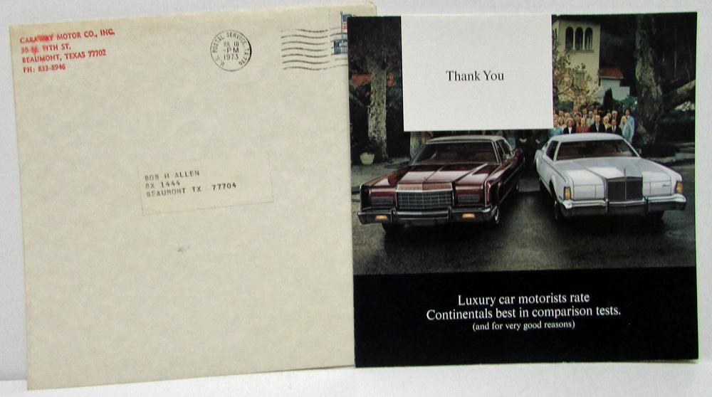 1973 Lincoln Continental Sales Folder with Thank You Card and Envelope