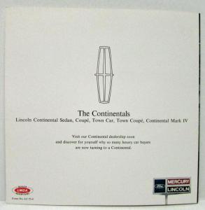 1973 Lincoln Continental Sales Folder with Thank You Card and Envelope