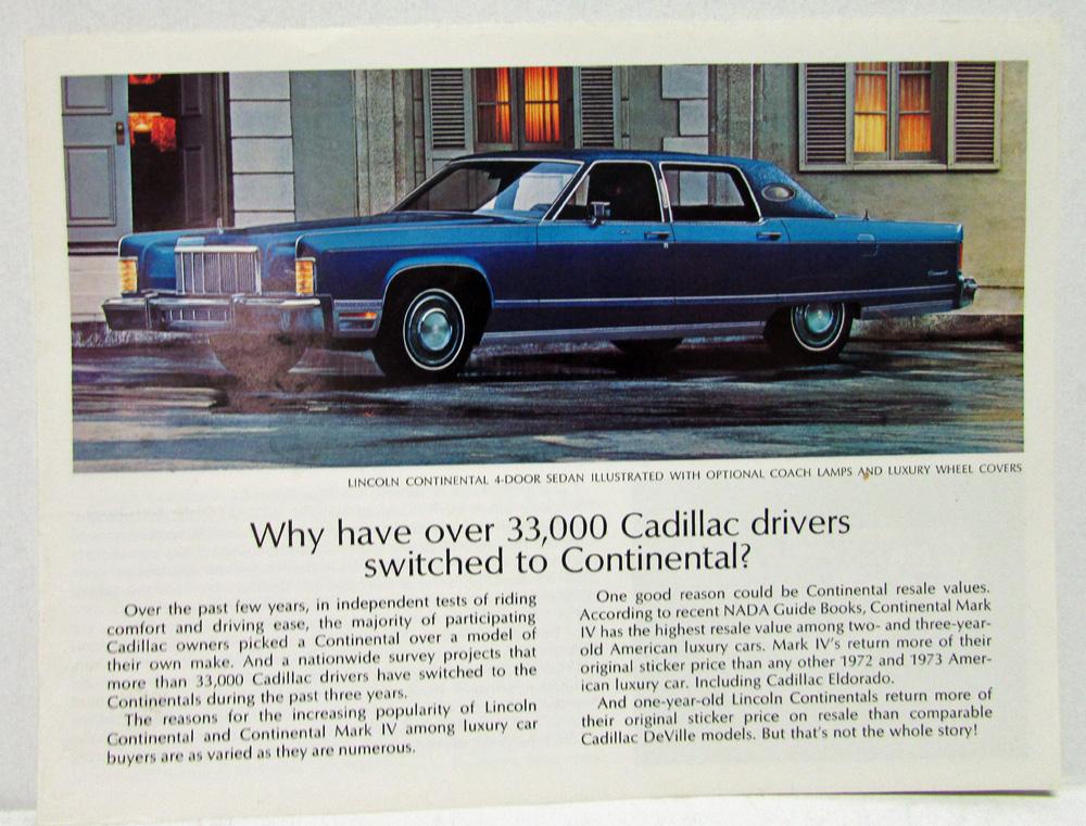 1975 Lincoln Continental Mark IV Coupe Sedan Sales Folder