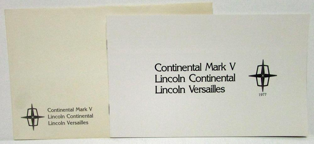 1977 Lincoln Mark V Continental and Versailles Sales Brochure Mailer w Envelope