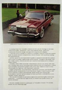 1978 Lincoln Versailles Invitation Sales Folder with Envelope