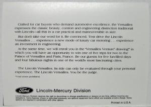 1978 Lincoln Versailles Invitation Sales Folder with Envelope