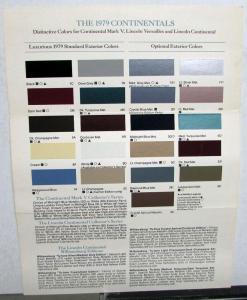 1979 Lincoln Continental Mark V Versailles Color Selections Paint Chips Folder