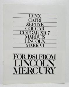 1981 Lincoln Mercury Lynx Capri Zephyr Cougar Continental Mark VI Sale Brochure