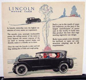 1923 Lincoln Motor Cars Sales Brochure