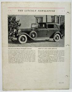 1931 The Lincoln Newsletter for Owners March Edition