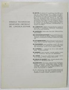 1936 Lincoln Zephyr Sales Folder Kracht Power Dutch Text