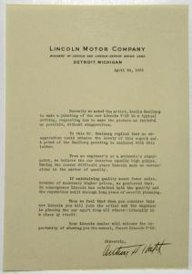 1936 Lincoln LeBaron Convertible Image Plate with Letter and Sleeve