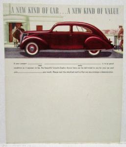 1936 Lincoln Zephyr V12 Folding Sales Mailer
