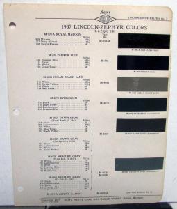 1937 Lincoln Zephyr Color Paint Chips by Acme Leaflet