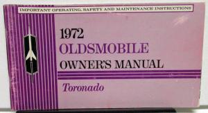 1972 Oldsmobile Owners Manual Toronado Care & Operation Original
