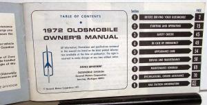 1972 Oldsmobile Owners Manual Delta 88 Royale 98 Custom Cruiser Care & Operation