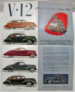 1938 Lincoln Zephyr V12 Voor 1938 De nieuwe Sales Folder Dutch Text Orig Rare