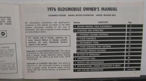 1976 Oldsmobile Owners Manual Cutlass & Vista Cruiser Models Care & Operation
