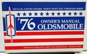 1976 Oldsmobile Owners Manual Delta 88 Custom Cruiser 98 Toronado Care Operation