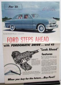 1951 Ford V8 Custom Deluxe Steps Ahead Dealer Color Sales Folder Large Original