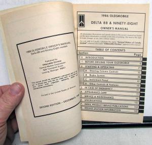 1986 Oldsmobile Owners Manual Delta 88 Ninety-Eight 98 Models Care & Operation