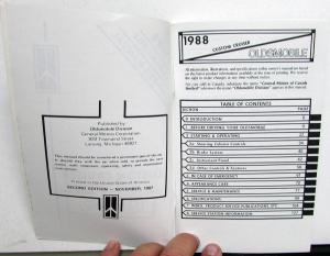 1988 Oldsmobile Owners Manual Custom Cruiser Models Care & Operation