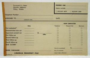 1940 Lincoln Customer Prospect File Card