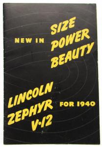 1940 Lincoln Zephyr V12 Sales Brochure New in Size Power Beauty