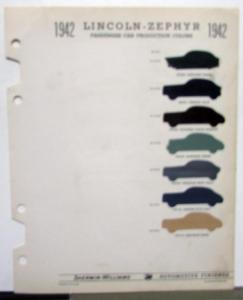 1942 Lincoln Zephyr Paint Chips Leaflet Sherwin-Williams Automotive Finishes