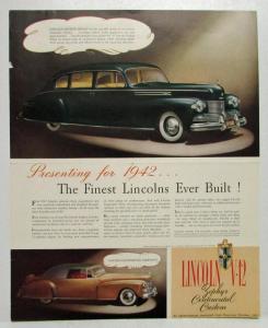 1942 Lincoln Zephyr V12 Sedan and Continental Advertisement from Foturne