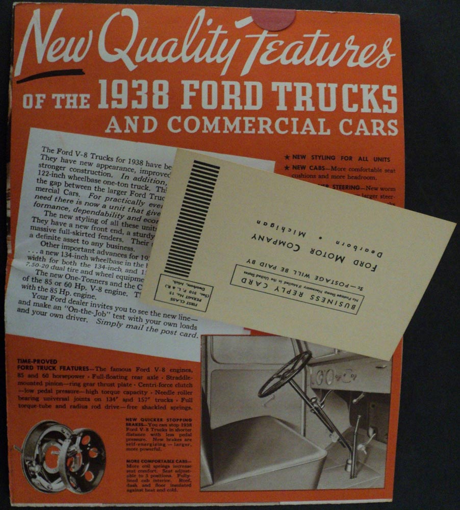 1938 Ford Big Truck News Sale Brochure Mailer ORIGINAL With Return Interest Card