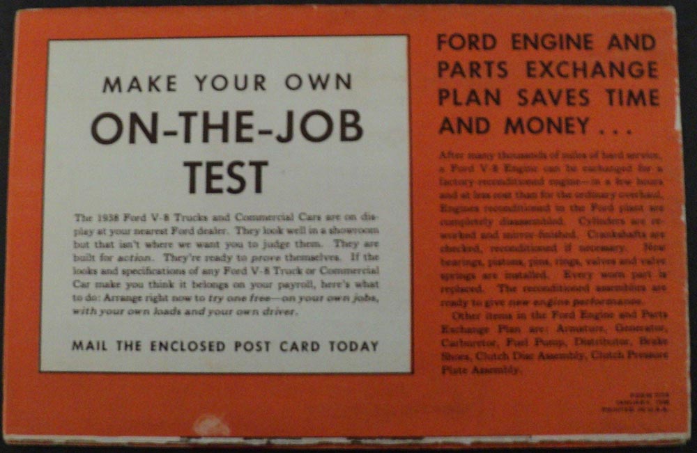 1938 Ford Big Truck News Sale Brochure Mailer ORIGINAL With Return Interest Card
