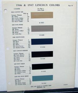 1946 & 1947 Lincoln Color Paint Chips