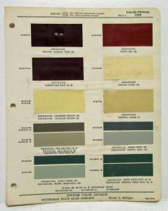 1949 Lincoln Mercury Color Paint Chips Ditzler Pittsburgh Plate Glass Company