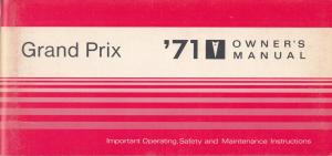 1971 Pontiac Canadian Owners Manual Care & Operation Grand Prix Original