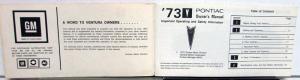 1973 Pontiac Owners Manual Ventura & Custom Original