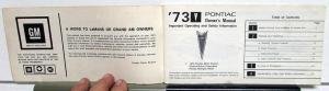1973 Pontiac Owners Manual Grand Am LeMans Original Care & Operation