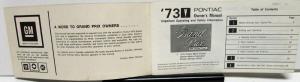 1973 Pontiac Owners Manual Grand Prix Original Care & Operation