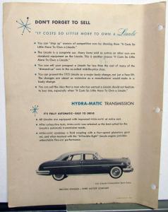 1951 Whats New About the Lincolns Sales Brochures for Salesmen