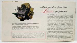 1951 Lincoln Quick Facts Sales Brochure