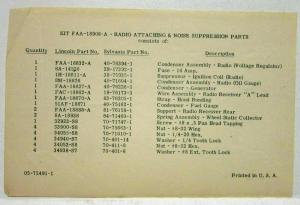 1952 Lincoln Radio Installation & Operating Instructions Folder with Extras