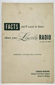 1952 Lincoln Radio Installation & Operating Instructions Folder with Extras