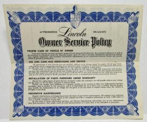 1952 Lincoln Dealers Owner Service Policy