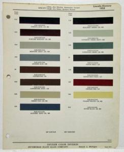 1952 Lincoln Mercury Color Paint Chips Ditzler Pittsburgh Plate Glass Company