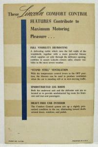 1952 Lincoln Comfort Control Heating and Ventilating System Trifold