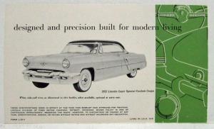 1952 Lincoln Cosmopolitan and Capri Quick Facts Sales Brochure