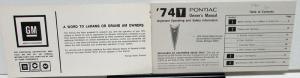 1974 Pontiac Owners Manual Set Care & Operation Grand Am LeMans Original
