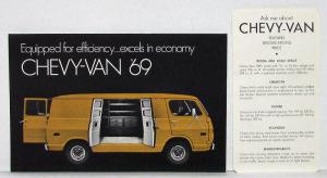 1969 Chevy Van Sales Mailer Folder & Feature Spec Equipment Ref Card Set Orig