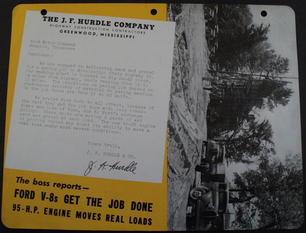 1938 1939 Ford V8 95 HP Engine Truck Testimonial Bulletin Hurdle Co Mississippi