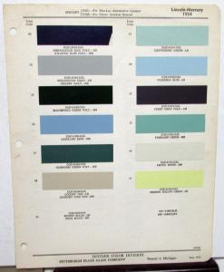 1954 Lincoln Mercury Color Paint Chips Ditzler Pittsburgh Plate Glass Company