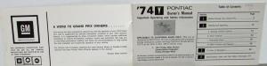 1974 Pontiac Owners Manual Care & Operation Grand Prix Original