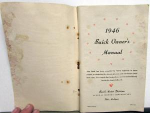 1946 Buick Special 40 Super 50 & Roadmaster 70 Series Owners Manual Original