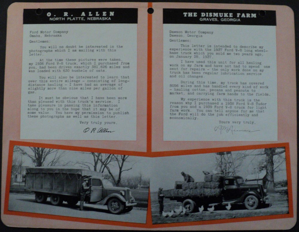 1936 1937 Ford V8 Truck Testimonial Bulletin Allen N Platte NE Dismuke Graves GA