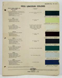 1955 Lincoln DuPont Paint Chips Bulletin 16 Sheets 1 thru 3